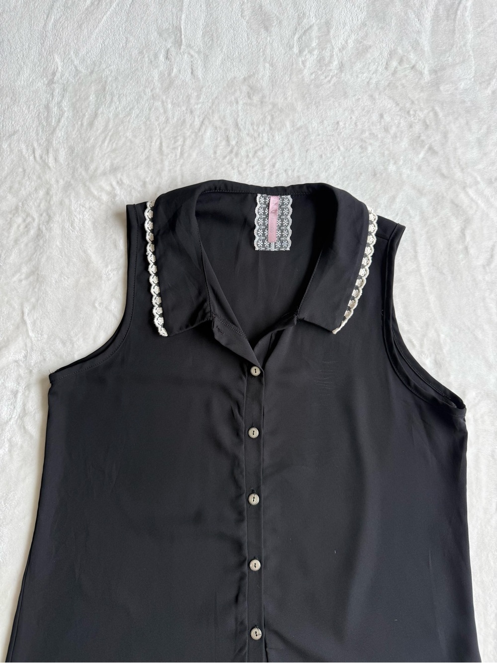 Anthropologie Black Top with Cream Lace, Sleeveless - Picture 4 of 9